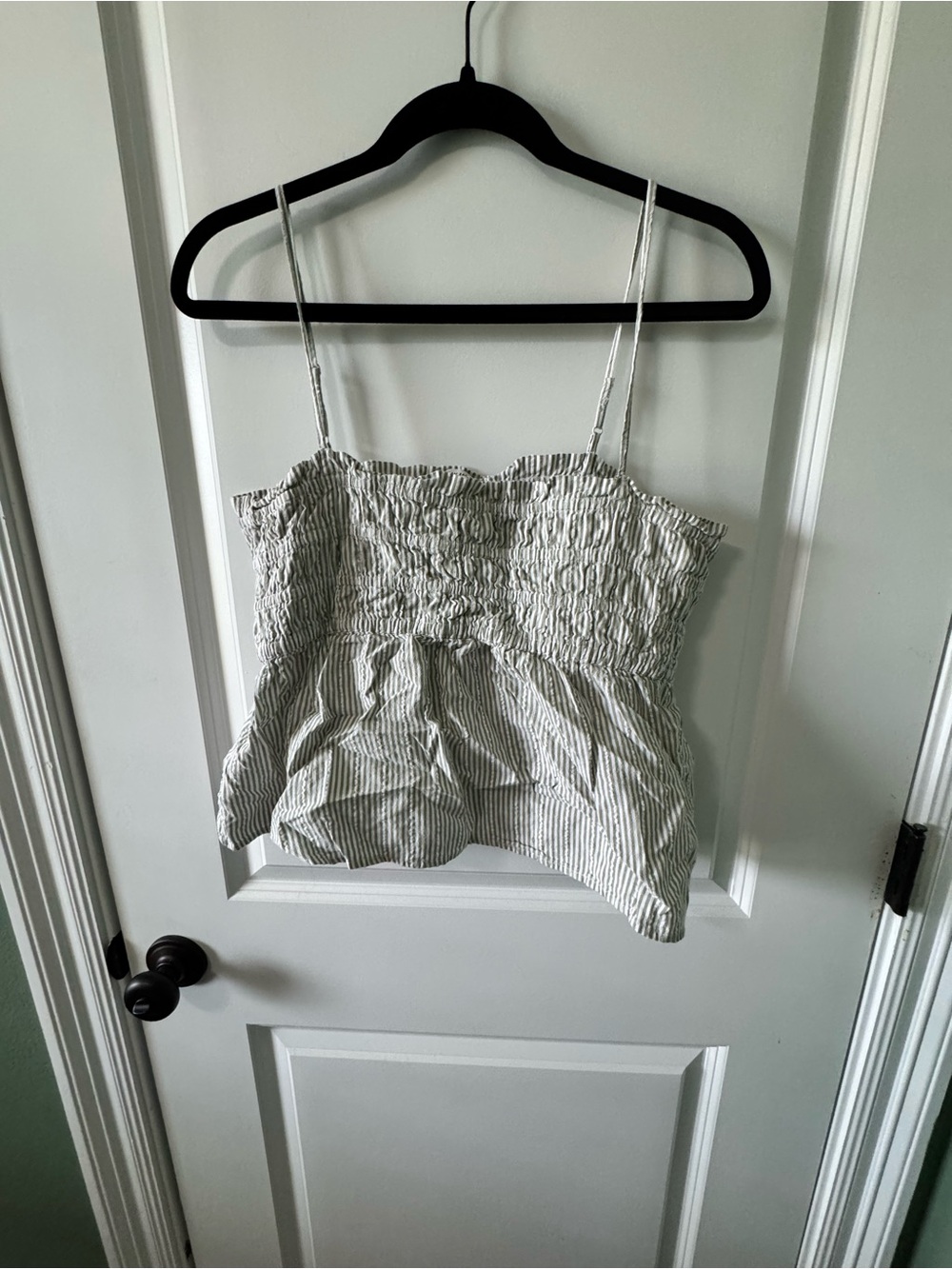 Olive Stripe Smocked Peplum Cami Coastal Cottagecore - Picture 3 of 3